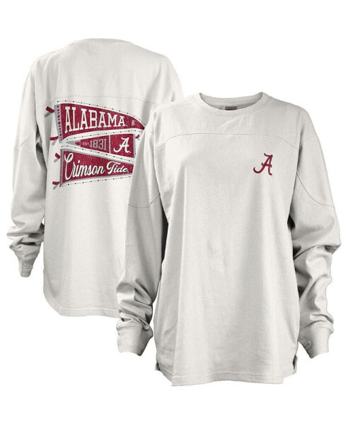 Women's White Alabama Crimson Tide Pennant Stack Oversized Long Sleeve T-shirt