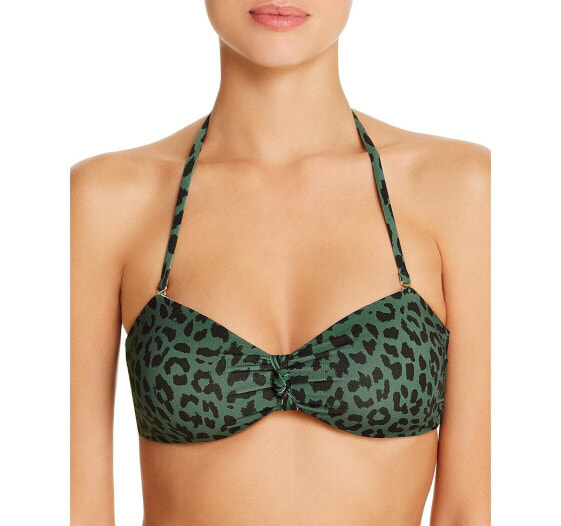 Aqua 286276 Womens Leopard Ruched Swim Top Green, Size X-Small