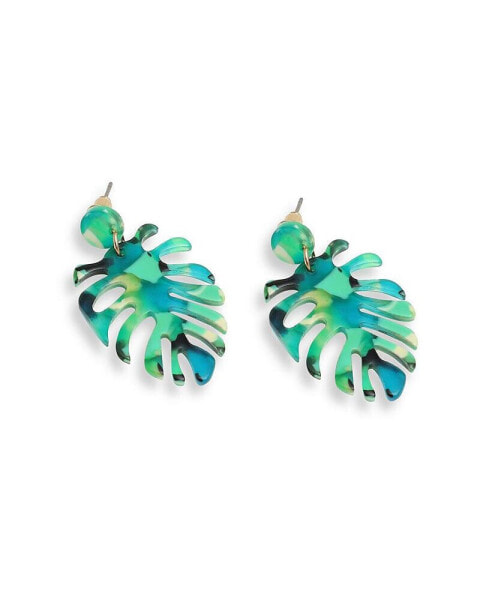 Women's Green Palm Leaf Drop Earrings