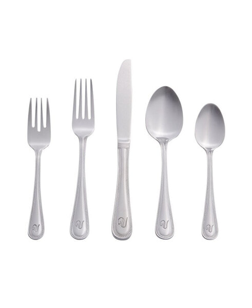 Riverridge Beaded 46 Piece Monogrammed Flatware Set - V, Service for 8