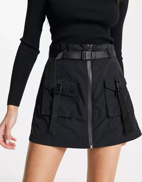 ASOS DESIGN hardware detail mini skirt in black