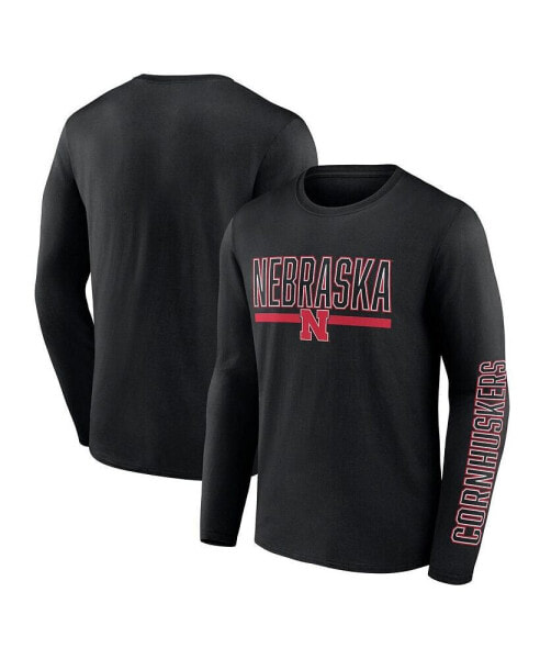 Men's Black Nebraska Huskers Modern Two-Hit Long Sleeve T-shirt