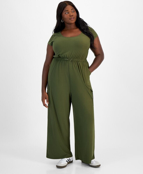 Trendy Plus Size Scoop-Neck Cap-Sleeve Jumpsuit