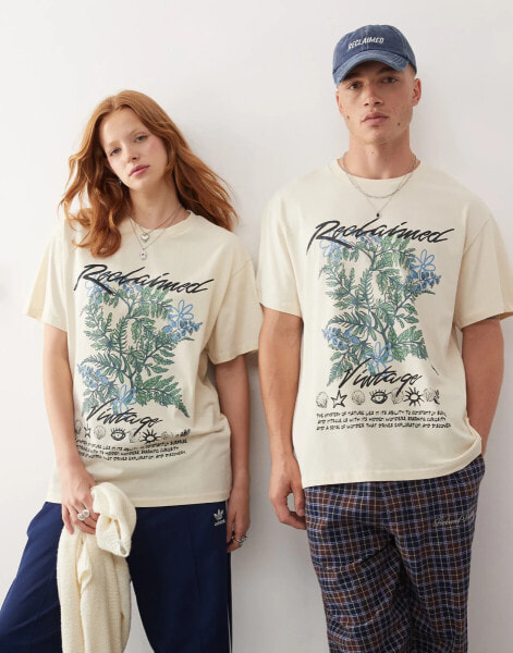 Reclaimed Vintage unisex oversized t shirt with plant print in ecru