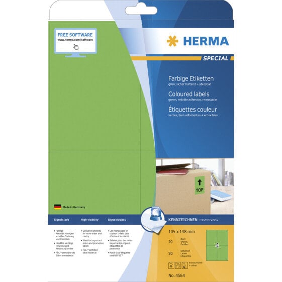 HERMA 4564 - Green - Rectangle - A4 - Universal - Matte - Laser/Inkjet