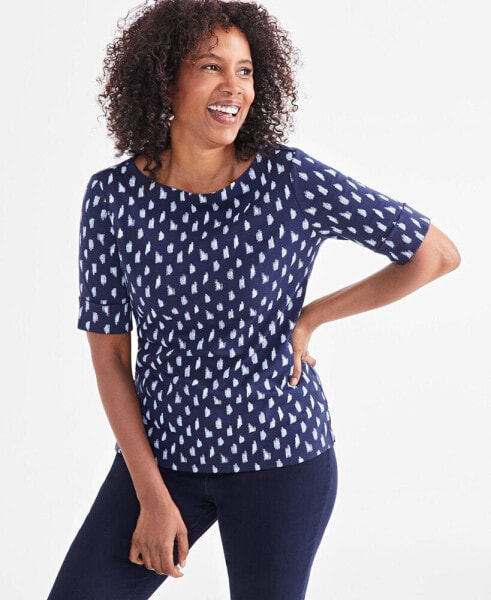 Women's Printed Boat-Neck Elbow-Sleeve Top, Created for Macy's