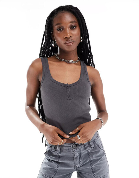 COLLUSION ribbed button cami in charcoal