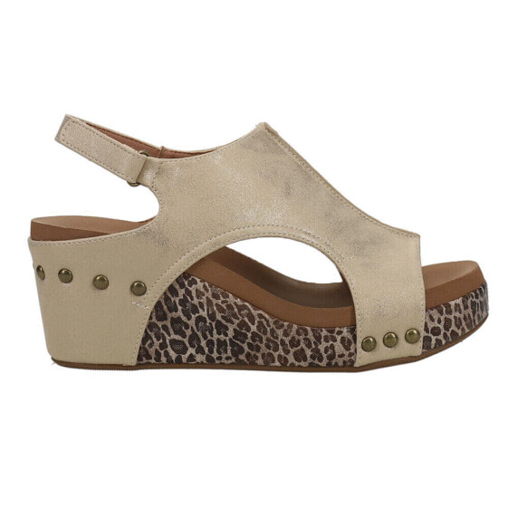 Corkys Carley Leopard Print Studded Wedge Womens Gold Casual Sandals 30-5316-GL