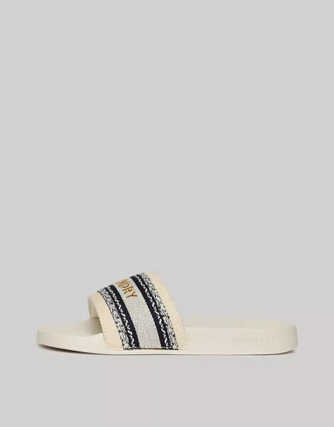 Superdry Vegan webbing pool sliders in natural