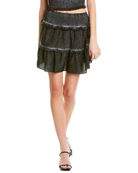 Nicole Miller Jacquard Garment-Dyed Silk-Blend Mini Skirt Women's Black P
