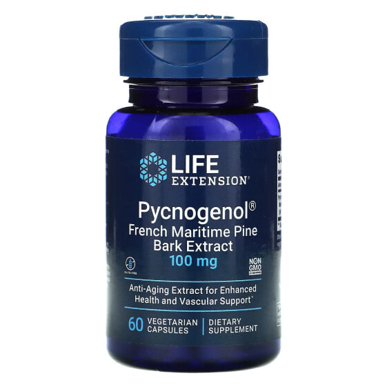 Вегетарианские капсулы антиоксидантов Life Extension Pycnogenol, экстракт коры французского морского кедра, 100 мг, 60 шт.