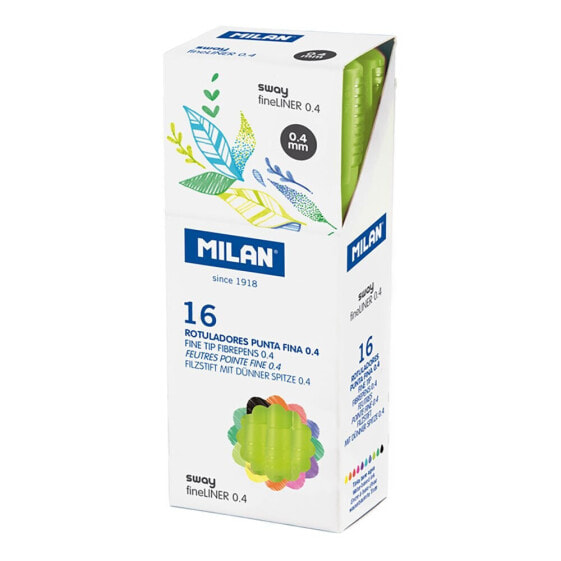 Фломастер MILAN Box 16 Fine Tip SWAY Fineliner 0.4 Mm Light Green