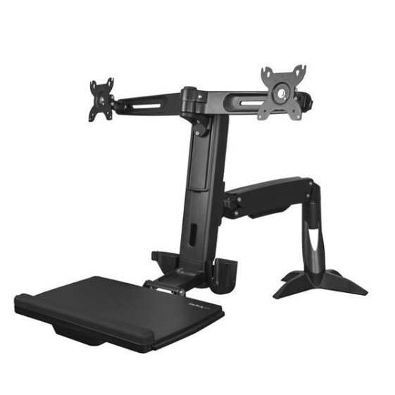 Sit Stand Dual Monitor Arm - Desk Mount Dual Computer Monitor Adjustable Standing Workstation for up to 24" Displays - VESA Ergonomic Stand Up Desk Converter w/ Keyboard Tray - Black - 61 cm (24") - 360° - 90° - 0 - 30° - 16 kg