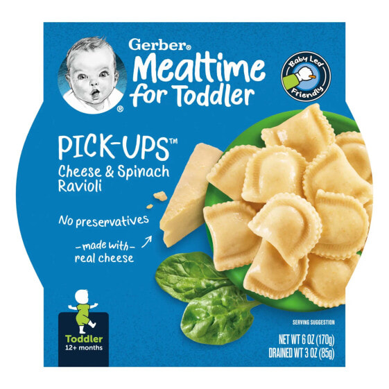 Gerber, Mealtime For Toddler, Pick-ups, для детей от 12 месяцев, равиоли со шпинатом и сыром, 170 г (6 унций)
