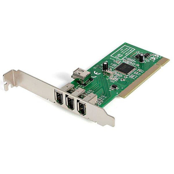 StarTech.com 4 port PCI 1394a FireWire Adapter Card - 3 External 1 Internal - PCI - IEEE 1394/Firewire - Green - Metallic - CE - UL - FCC - REACH - TAA - Microsoft WHQL Certified - Texas Instruments - TSB12LV26 - 0.4 Gbit/s