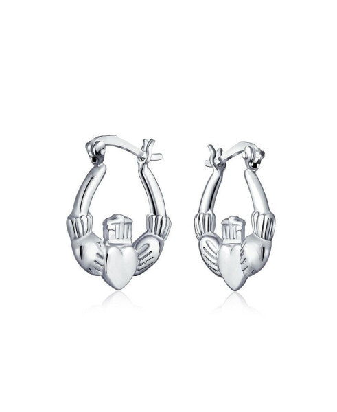 BFF Love Lightweight Heart Celtic Irish Friendship Claddagh Hoop Earrings For Women For Teen .925 Sterling Silver .5 Inch Diameter