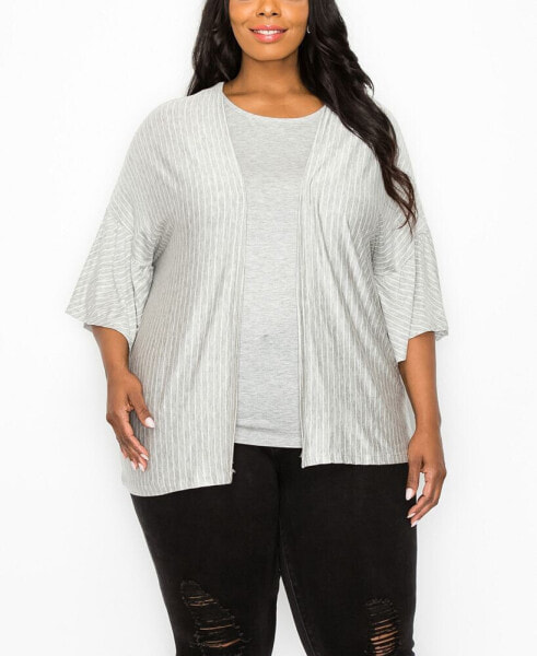 Plus Size Stripe Ruffle Sleeve Kimono Top