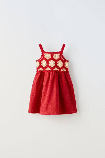 Combined crochet embroidered dress