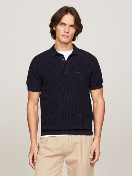 Textured Knit Polo Sweater