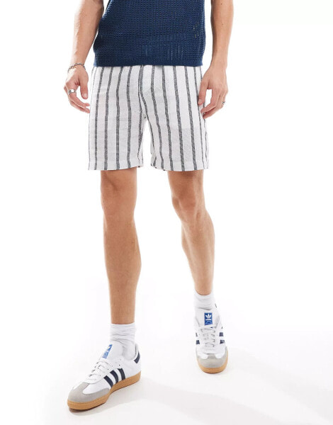 Threadbare stripe shorts in stone and blue with elasticated waist