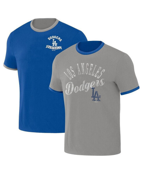 Men's Darius Rucker Collection by Royal, Gray Los Angeles Dodgers Two-Way Ringer Reversible T-shirt