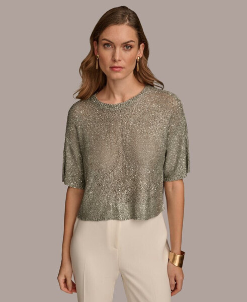 Women's Short Sleeve Sequin Sweater