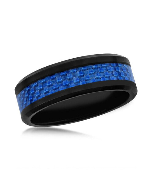 Black Tungsten Ring - Blue Carbon Fiber