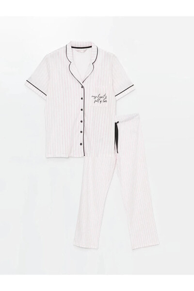 Пижама LCW DREAM полосатая с коротким рукавом для женщин