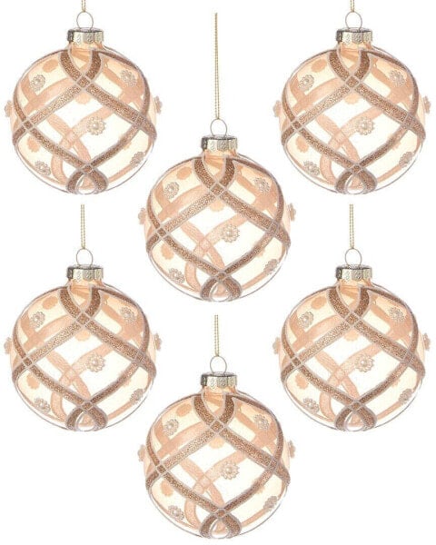 Kurt Adler 6Pc 80Mm Peach Glitter Ball Christmas Ornaments Multicolor