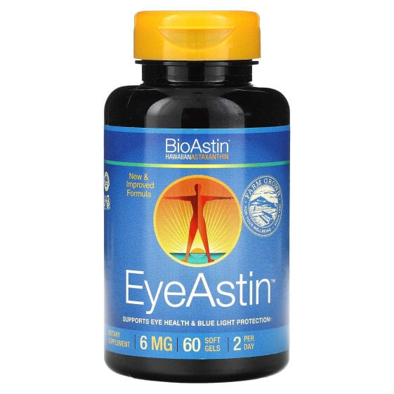 Антиоксидант Нутрек Хавайи BioAstin, EyeAstin, Гавайский астаксантин, 6 мг, 60 мягких желатиновых капсул (3 мг на капсулу)