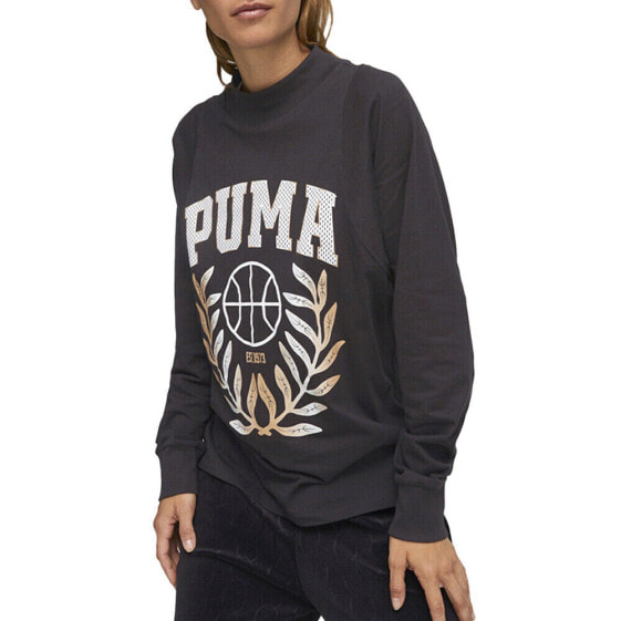 Puma Hoops Gold Standard Ls Tee Womens Black Athletic Casual Tops 62217701