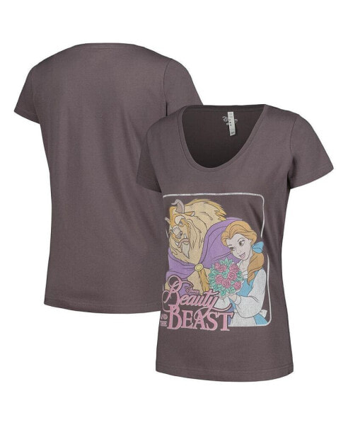 Women's Charcoal Beauty and the Beast Graphic Scoop Neck T-shirt