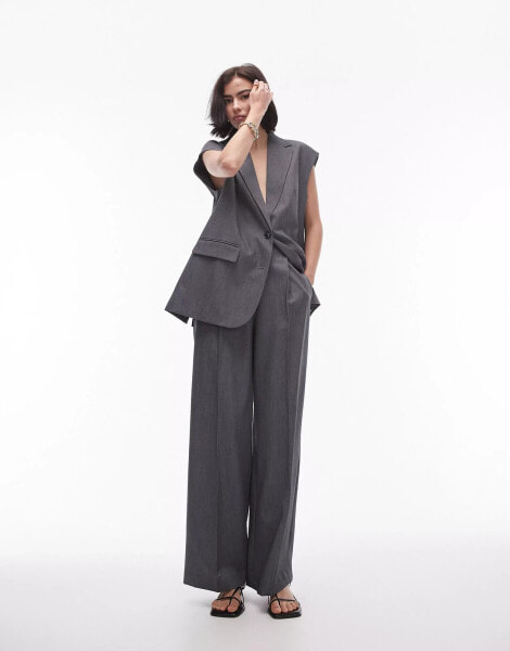 Topshop – Hose in Grau mit weitem Schnitt