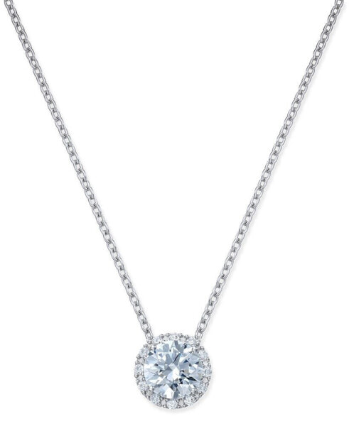Cubic Zirconia Halo Pendant Necklace in Sterling Silver