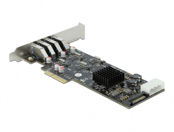 Delock PCI Express x4 Card to 4 x external SuperSpeed USB (USB 3.2 Gen 1) USB Type-A female Quad Channel - Low Profile Form Factor - PCIe - PCIe - SATA - USB 3.2 Gen 1 (3.1 Gen 1) - Low-profile - PCIe 2.0 - Grey - PC
