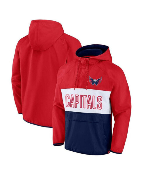 Куртка-анорак с капюшоном Fanatics мужская красно-синяя для Washington Capitals, модель Backhand Shooter Defender.