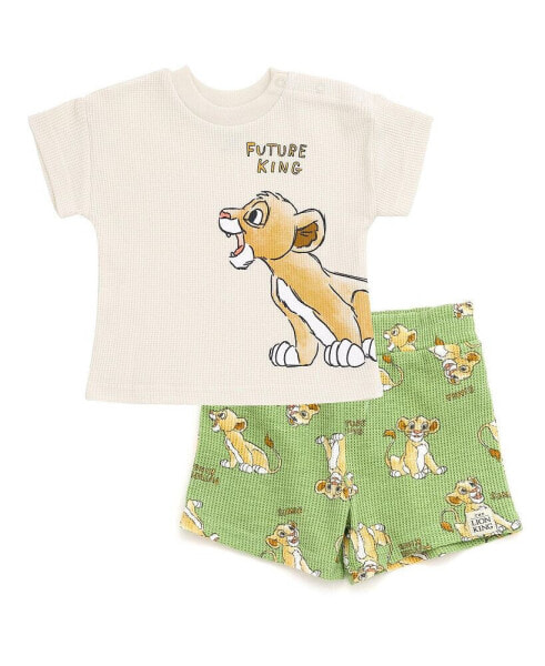 Baby Boys Mickey Mouse Lion King Donald Duck Simba Pluto Waffle Knit T-Shirt Shorts Outfit Set Newborn to