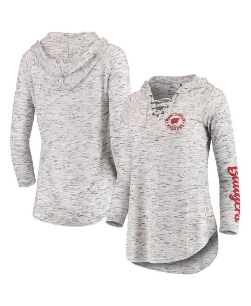 Women's Gray Wisconsin Badgers Space Dye Lace-Up V-Neck Long Sleeve T-shirt