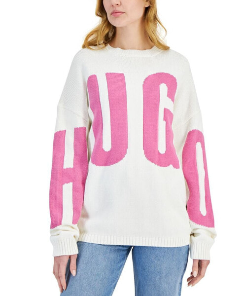 Women's Oversized Crewneck Logo Knit Sweater