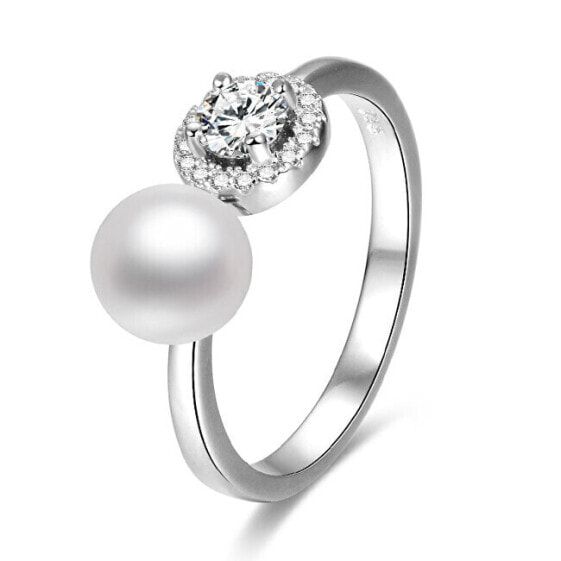 Open silver ring with zircons and AGG339 pearl