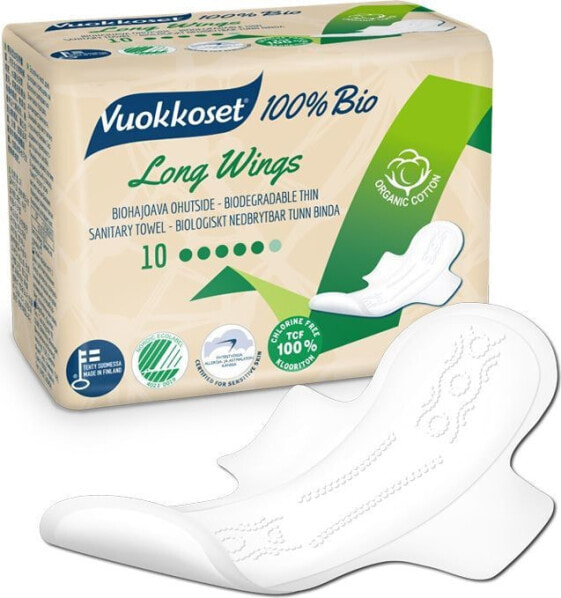 Vuokkoset Vuokkoset, 100% BIO, Podpaski ze Skrzydełkami Long, 10szt. - VUK5857