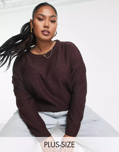 Brave Soul Plus grunge crew neck jumper in port