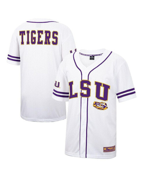 Men's White LSU Tigers Free Spirited Mesh Button-Up Baseball Jersey