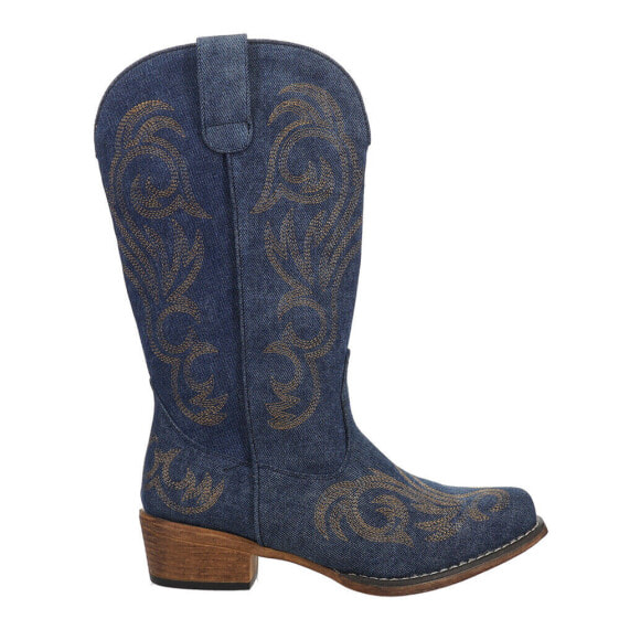 Roper Riley Denim Embroidered Snip Toe Cowboy Womens Blue Casual Boots 09-021-1