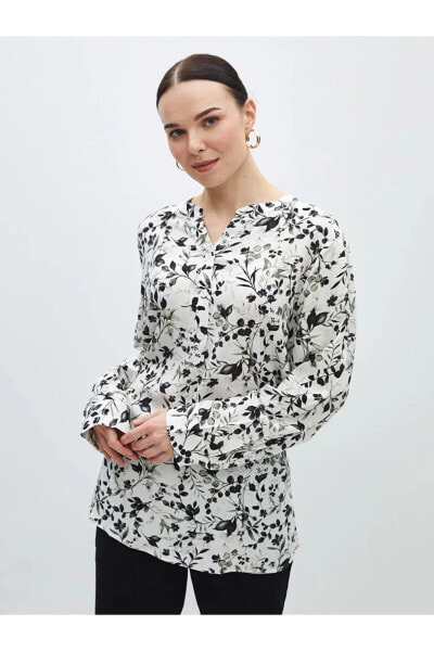 LCW Grace Kaçık Yaka Çiçekli Uzun Kollu Kadın Bluz