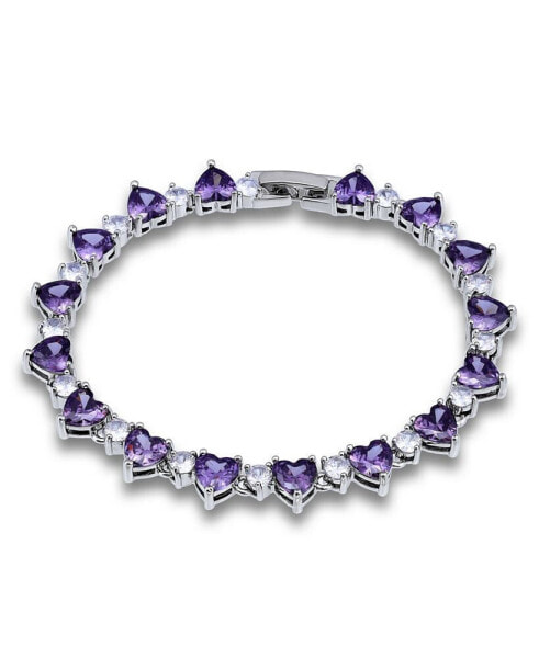 Cubic Zirconia Purple Clear Heart Alternate Bracelet