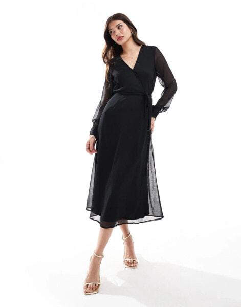 Vila longsleeve v-neck midi dress in black