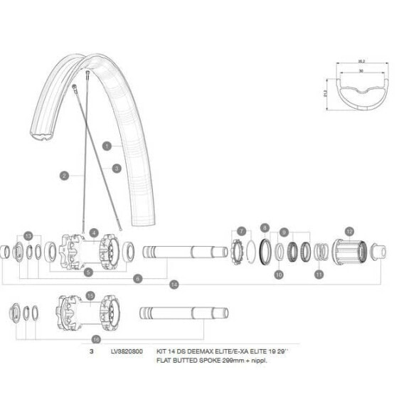 MAVIC Deemax Elite/E-XA Elite 29 2019 Rear Right 14 Units Spokes