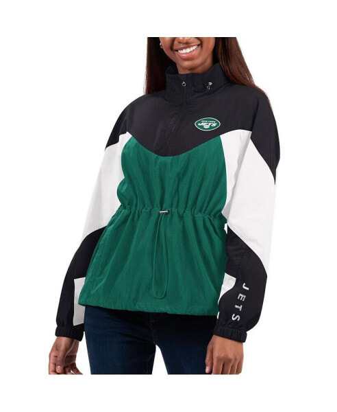 Women's Green, Black New York Jets Tie Breaker Lightweight Quarter-Zip Jacket