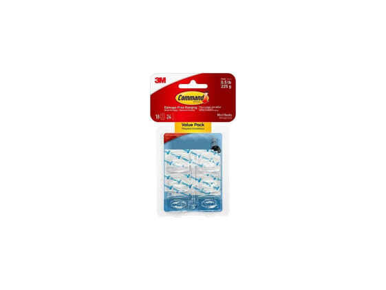 3M Command 17006CLR-18ES Clear Hooks & Strips, Plastic, Mini, 18 Hooks & 24 Stri